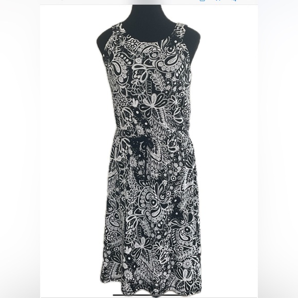 TALBOTS Black and white Paisley floral midi floral dress with drawstring waist. - Picture 2 of 10